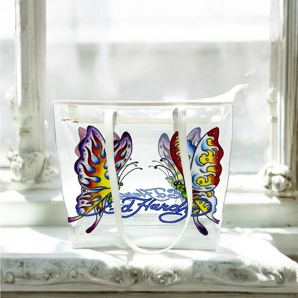 Ed Hardy PVC butterfly clear oversized tote bag
